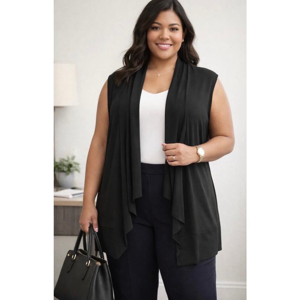 Liz Claiborne Black Open Front Drape Vest Cardigan Plus Size 2X - Picture 2 of 10